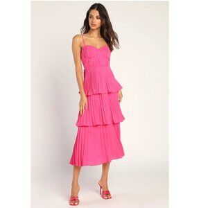 Lulus Cascading Crush Hot Pink Tiered Bustier Midi, #1884956, Size XS, $63